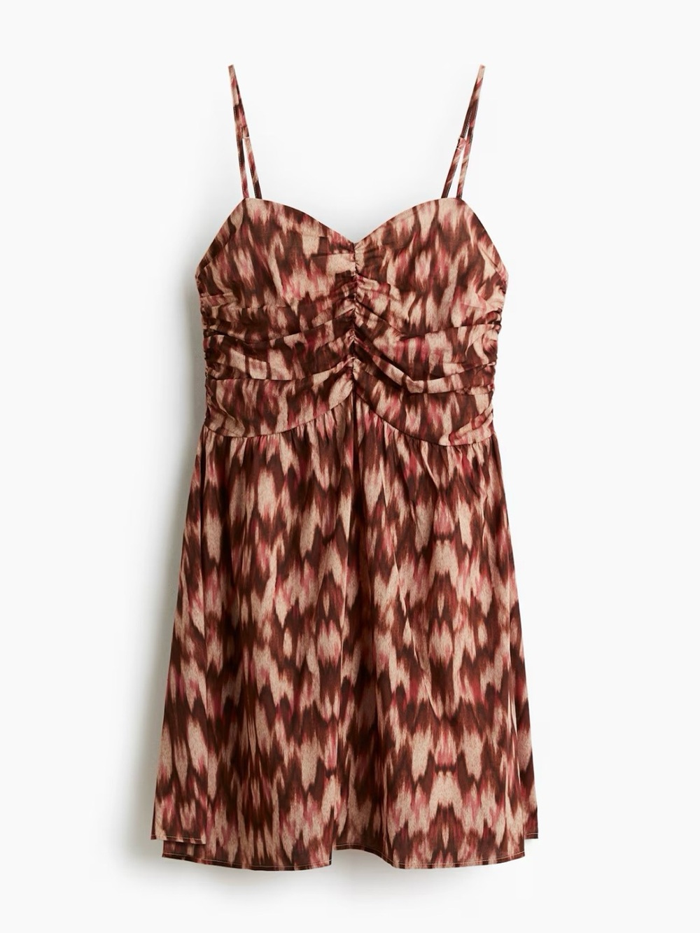 NWT - H&M Brown and Pink Printed Spaghetti-Strap Mini Dress